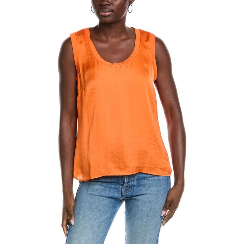 CAbi Orange Satin Scoop Neck Sleeveless Top